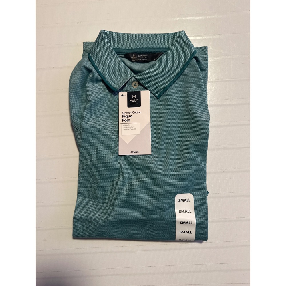 Members Mark Mens Stretch Cotton Pique Polo Shirt Teal‎ Blue Small NWT